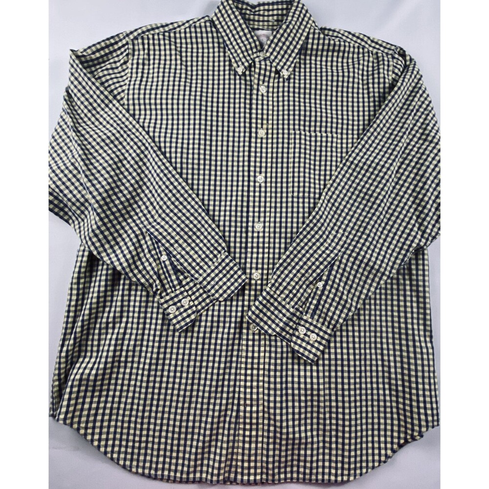 Brooks Brothers Mens Blue Yellow Small Plaid Button Down Long Sleeve Size L